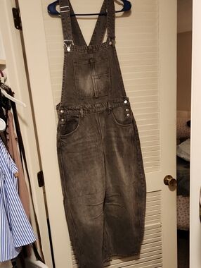 Grey Wide Leg Denim Overalls - Women Jeans Overalls